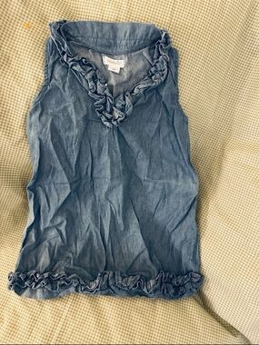 Mud Pie Chambray Ruffle Sleeveless Top in Blue